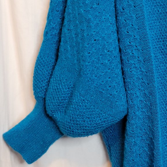 Vintage Pullover Sweater V Neck Batwing Oversize Acrylic Bright Blue Kathy White - Picture 4 of 10